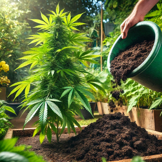 Bild, das den organischen Einsatz von Brennnesseljauche im Cannabisanbau zeigt.