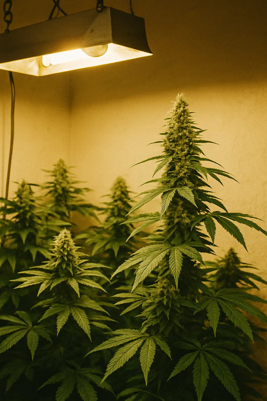 Indoor-Anbau von Super Skunk unter Natriumdampflampe – Retro-Growroom der 90er